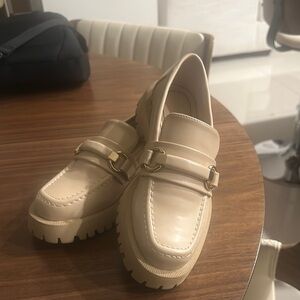 Cream Loafers with Gold Buckle
